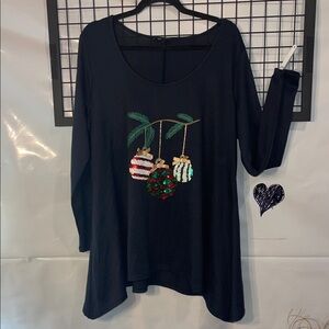 George Navy Long Sleeve Top with Ornament Design